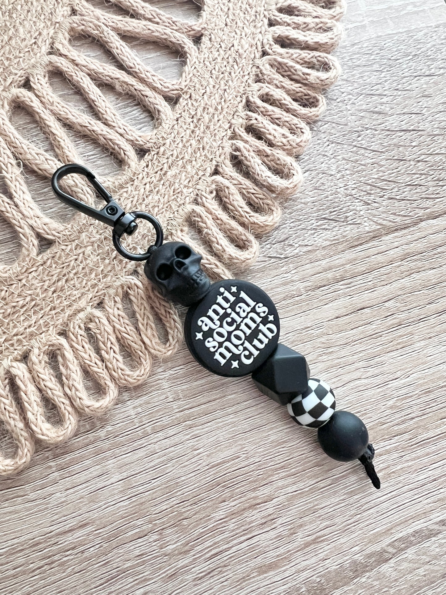 Anti Social Moms Club Keychain W/ Skull