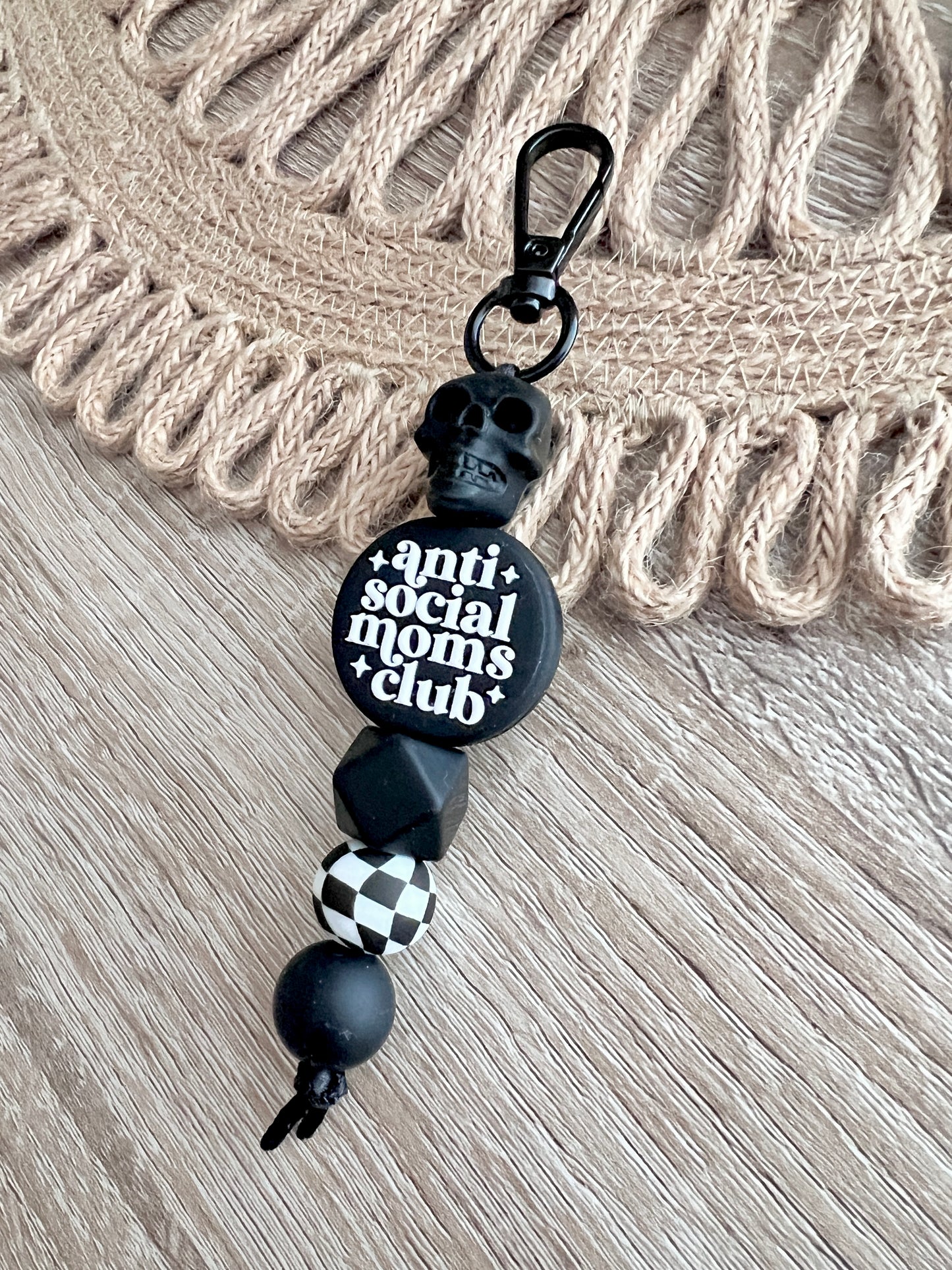 Anti Social Moms Club Keychain W/ Skull