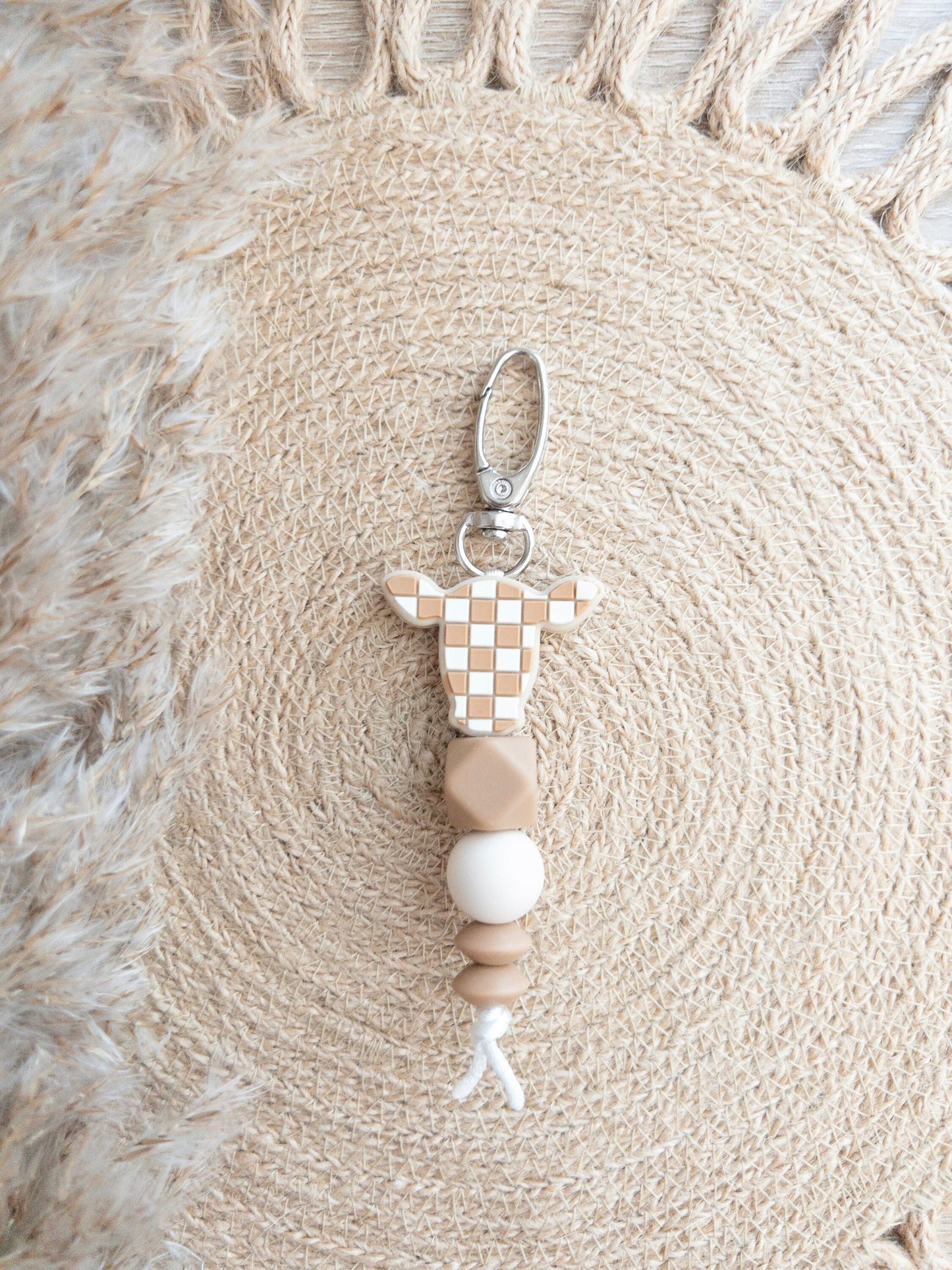 Tan Checkered Cow Keychain