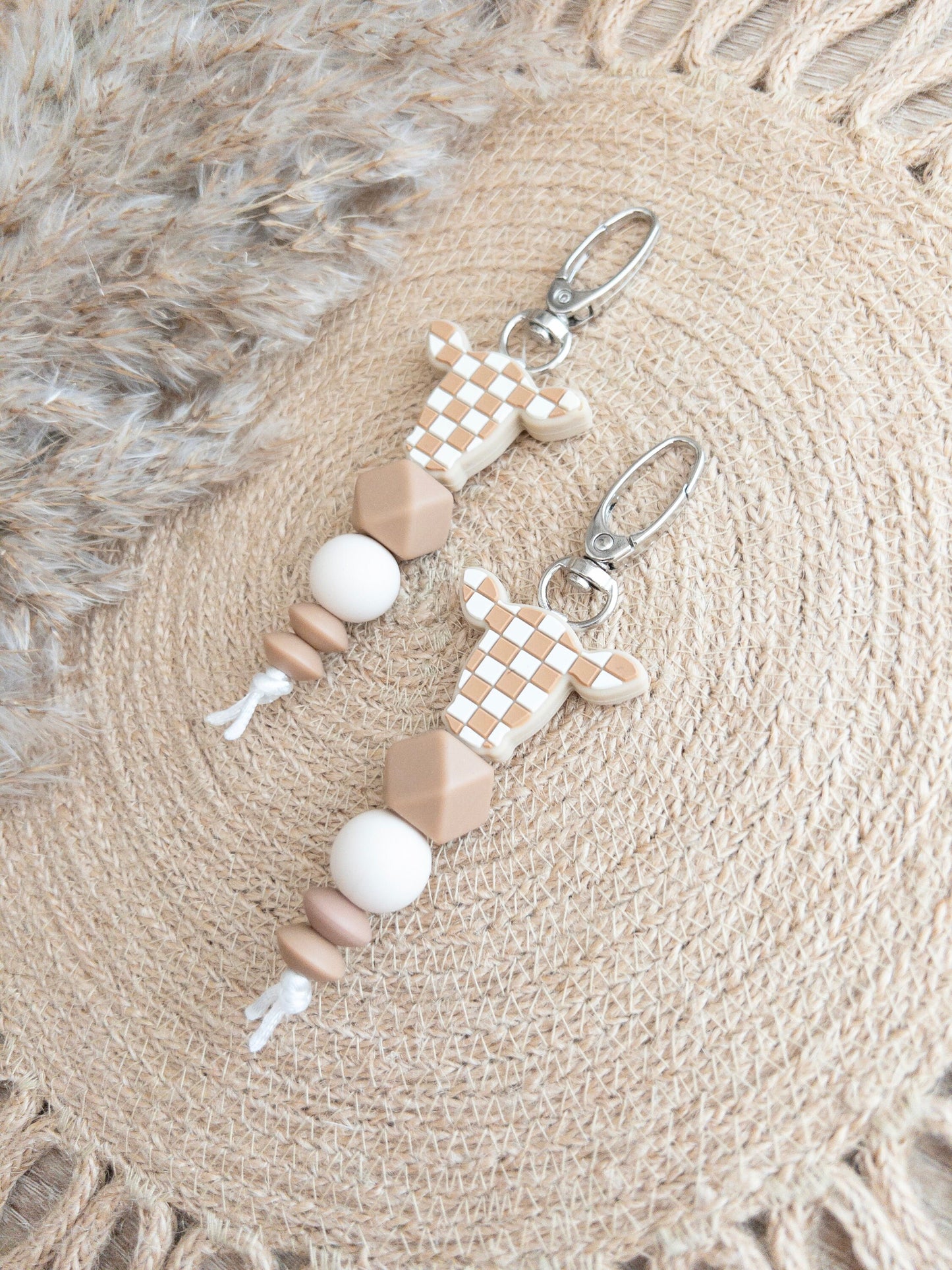 Tan Checkered Cow Keychain