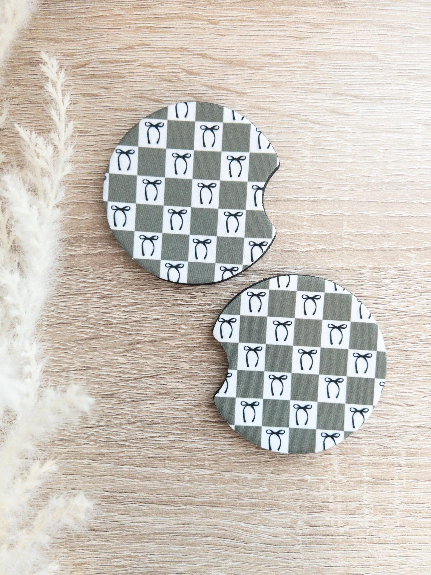 Car Coasters | Checkered Bow Print