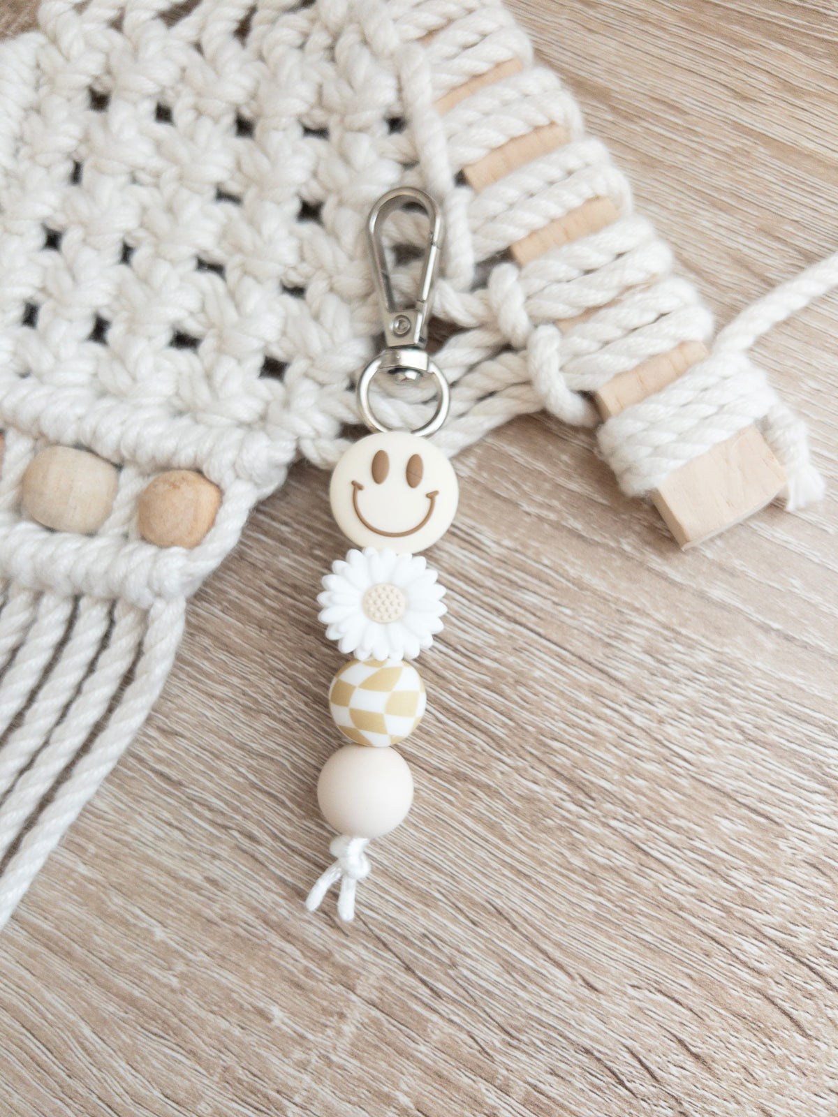 Boho Checkered Smiley Face Wristlet & Keychain