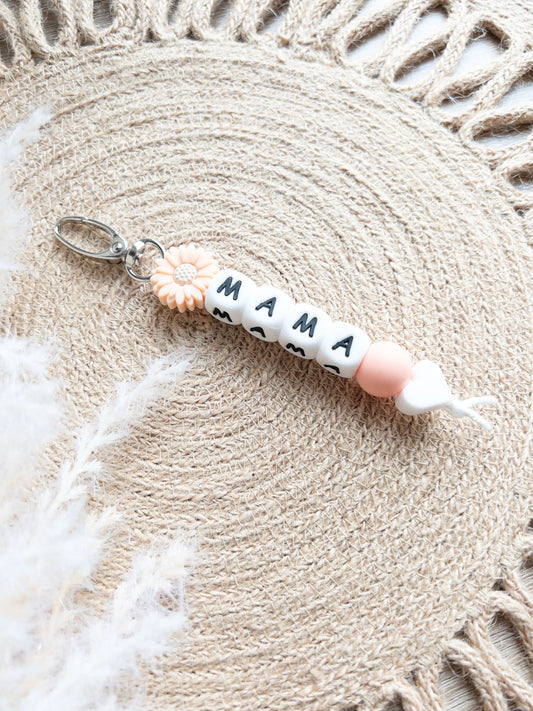 Mama Keychain With Peach Flower