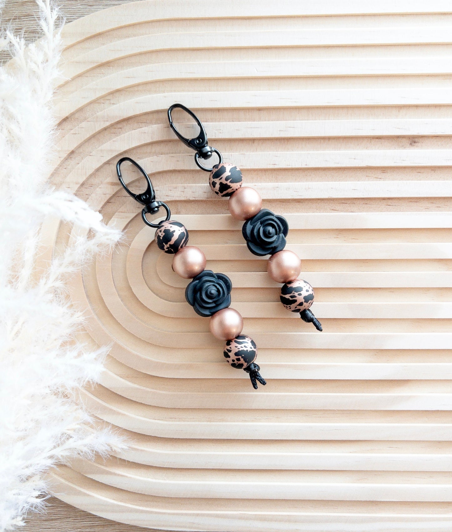 Rose Gold Cowhide Flower Keychains