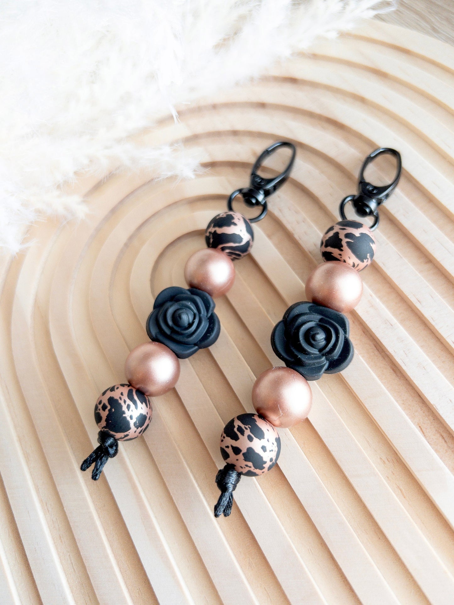 Rose Gold Cowhide Flower Keychains