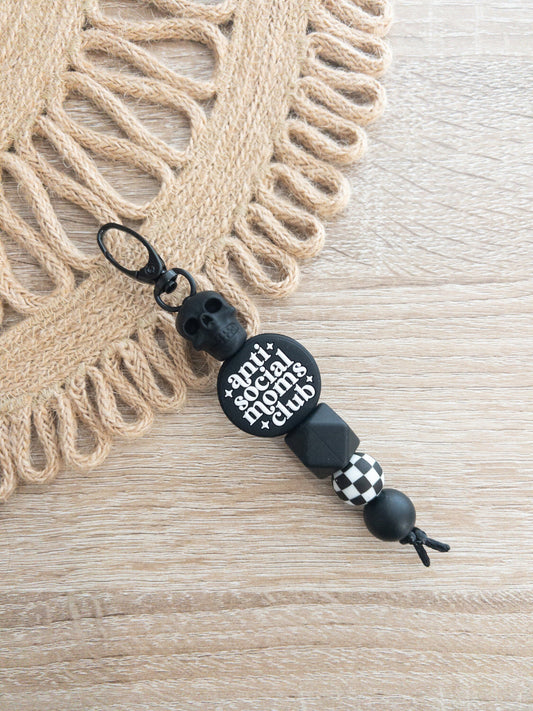 Anti Social Moms Club Keychain W/ Skull