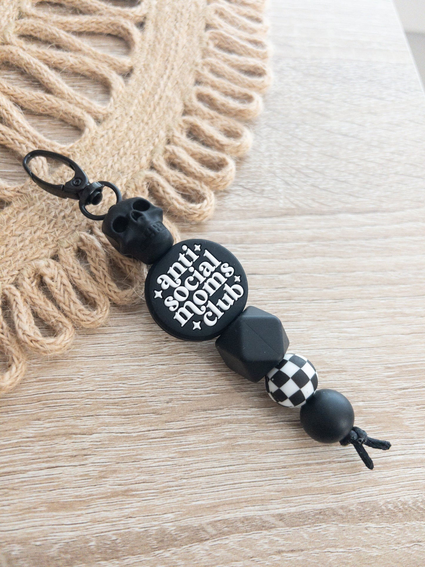 Anti Social Moms Club Keychain W/ Skull