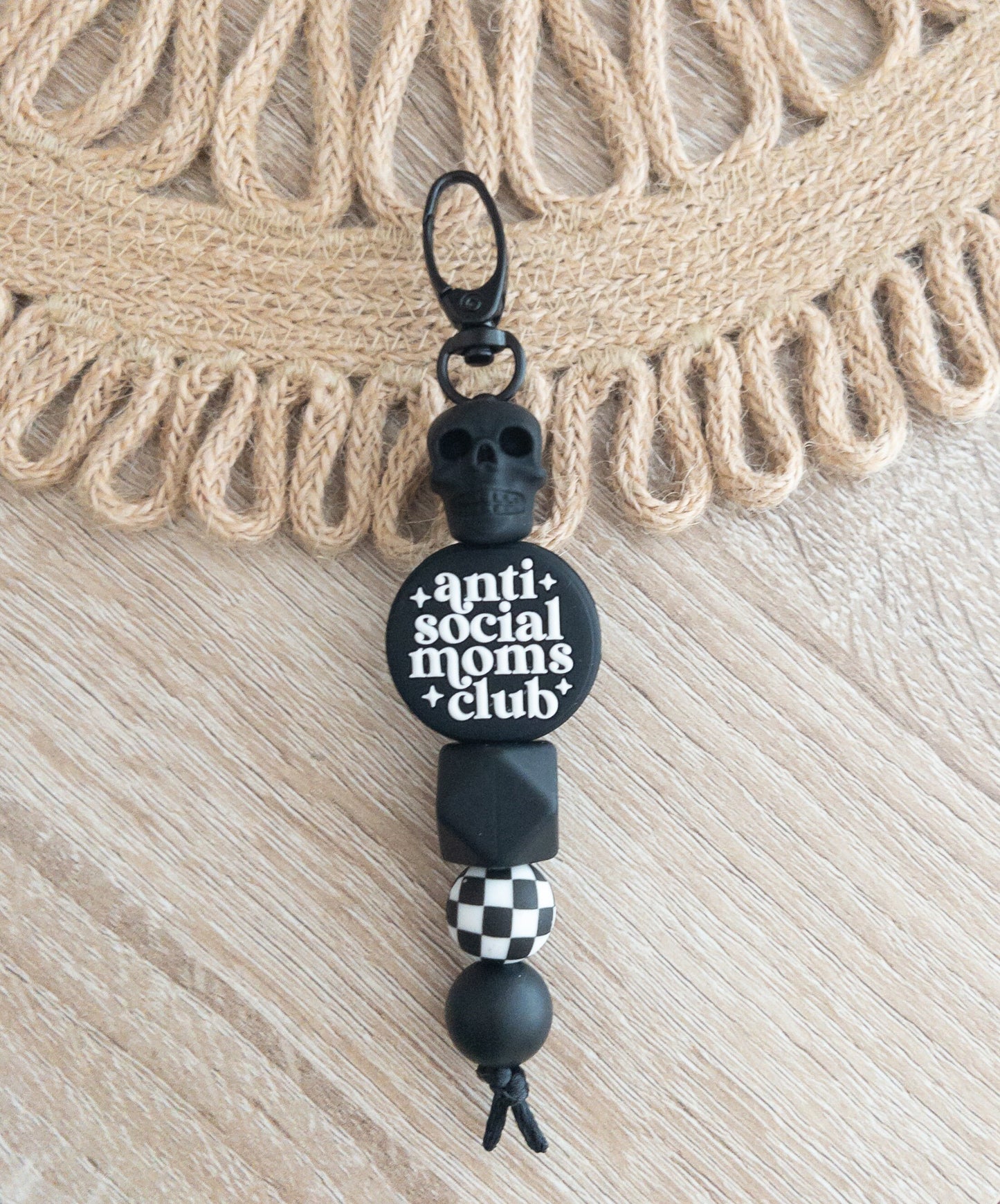 Anti Social Moms Club Keychain W/ Skull