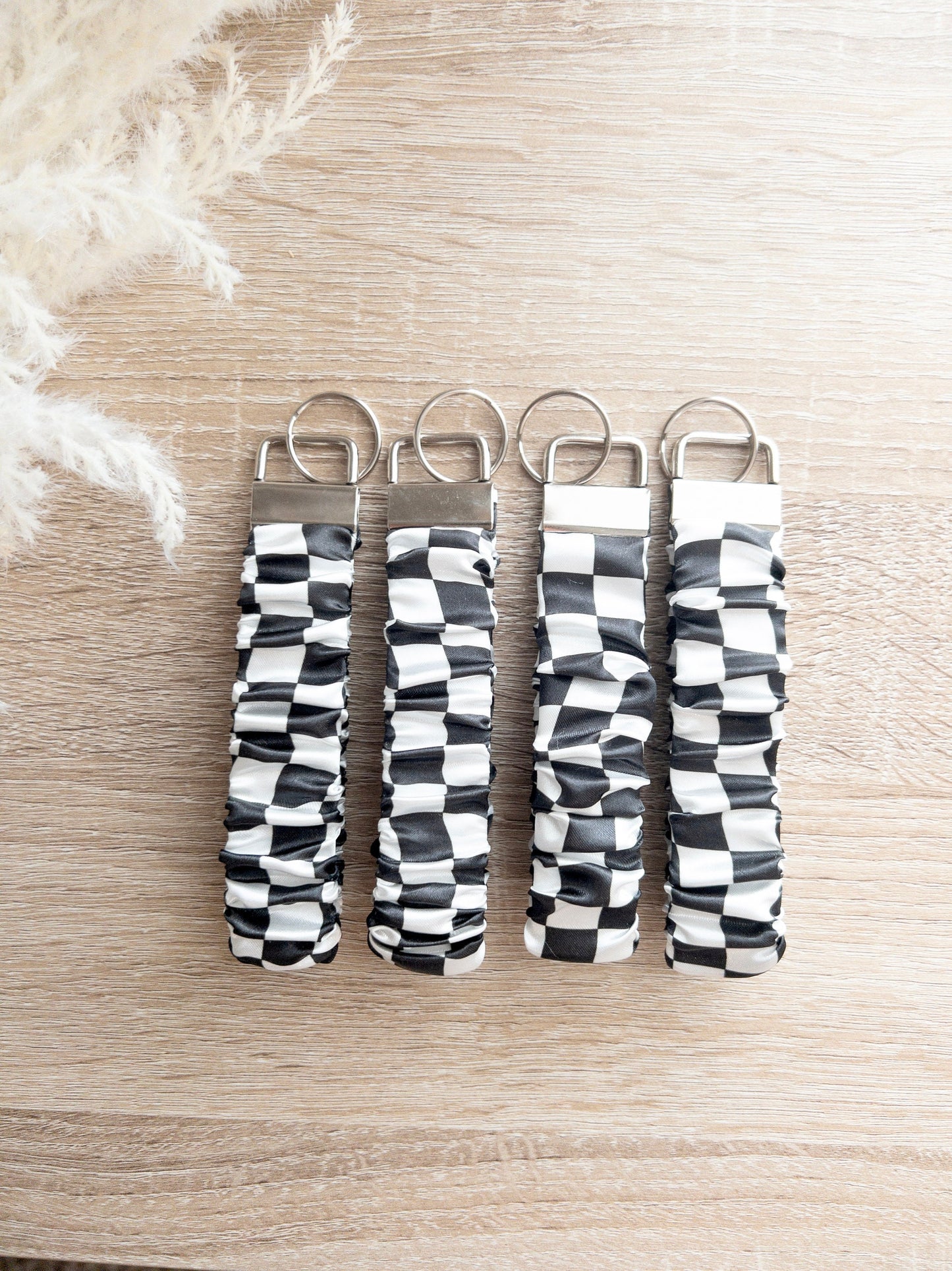 Black & White Checkered Scrunchy Wristlet