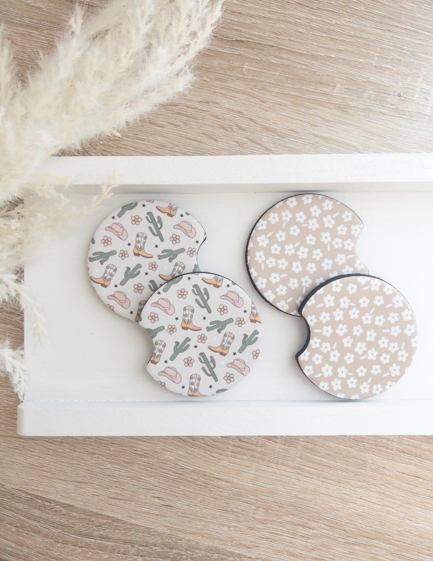 Car Coasters | Flowers and Cow Girl Print