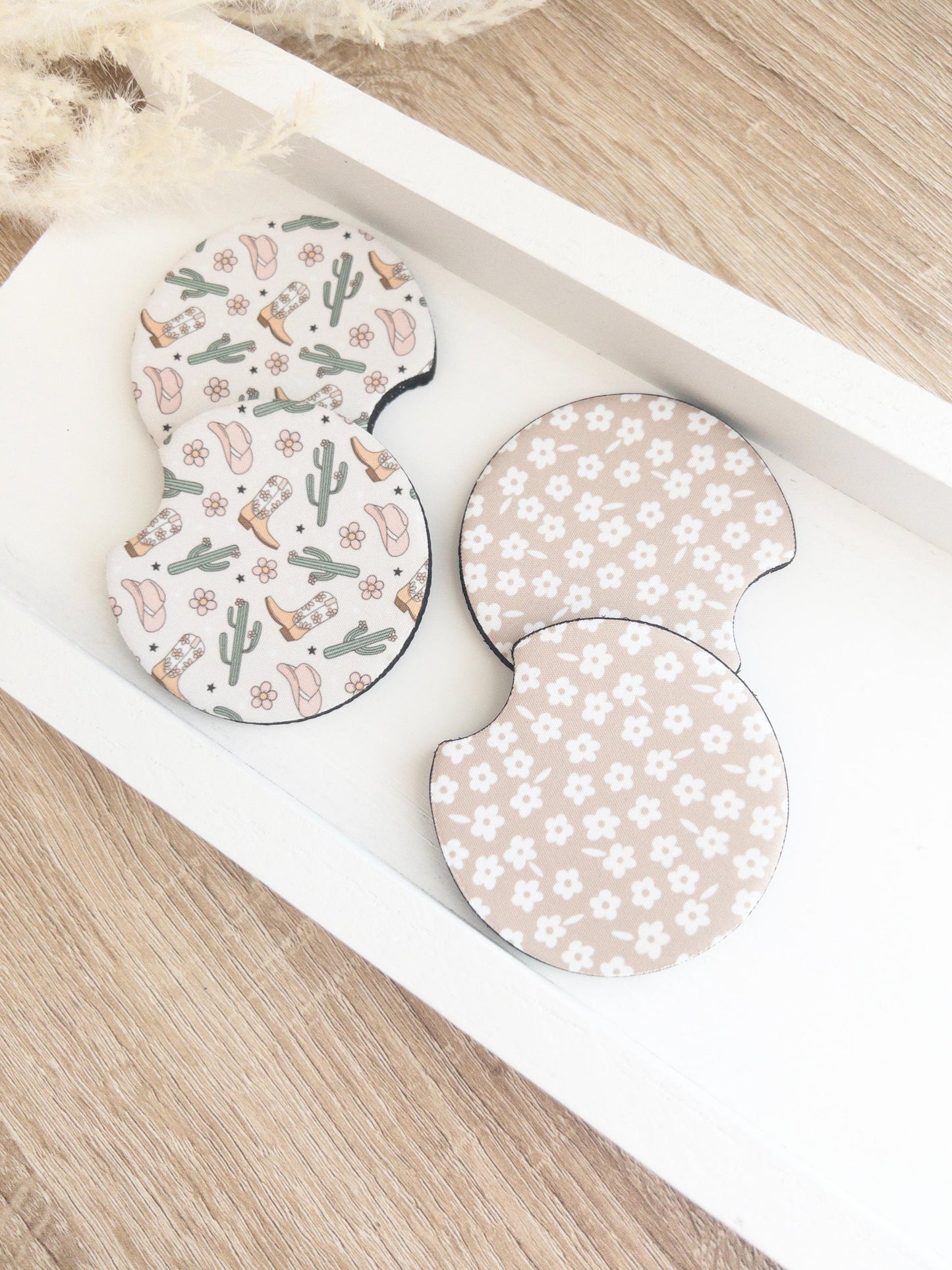 Car Coasters | Flowers and Cow Girl Print