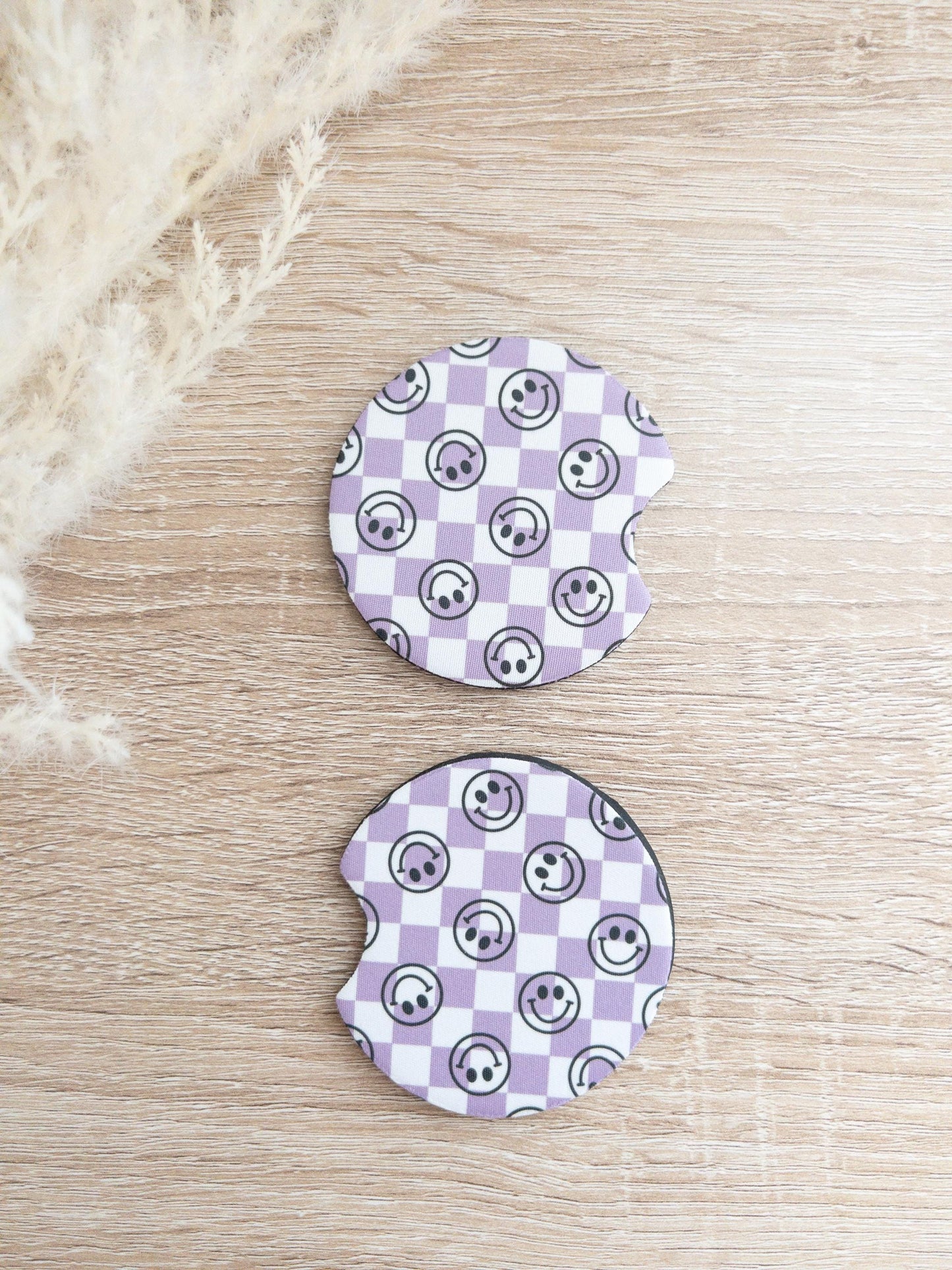 Car Coasters | Checkered & Smiley Faces