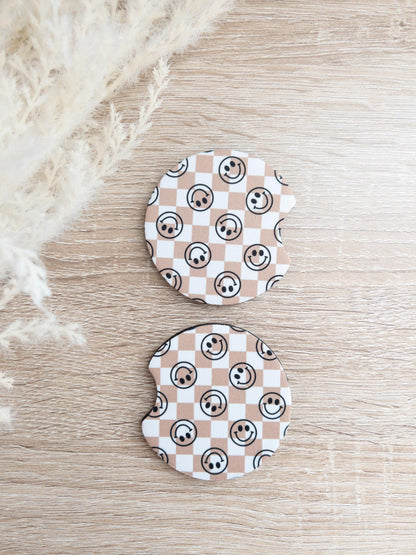 Car Coasters | Checkered & Smiley Faces