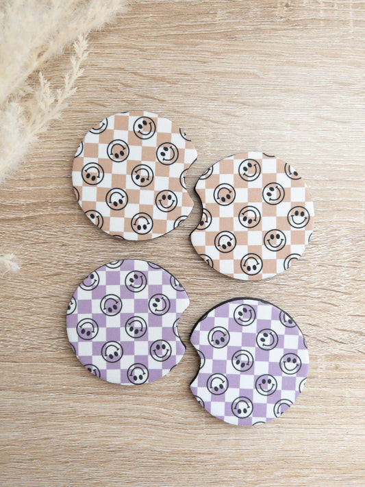 Car Coasters | Checkered & Smiley Faces