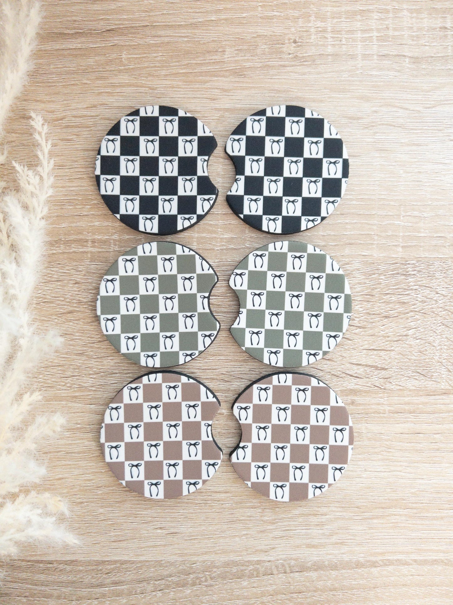 Car Coasters | Checkered Bow Print