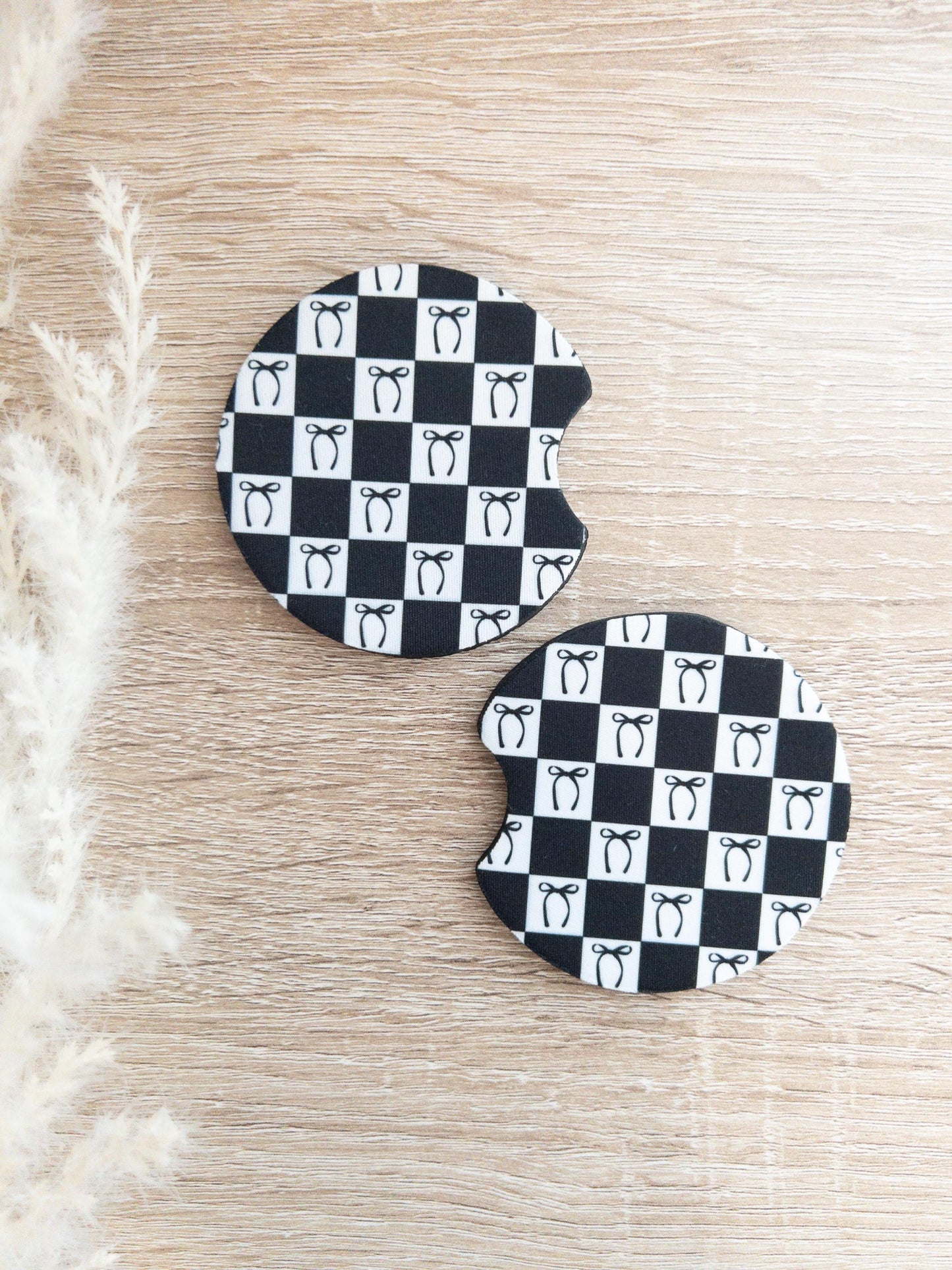 Car Coasters | Checkered Bow Print