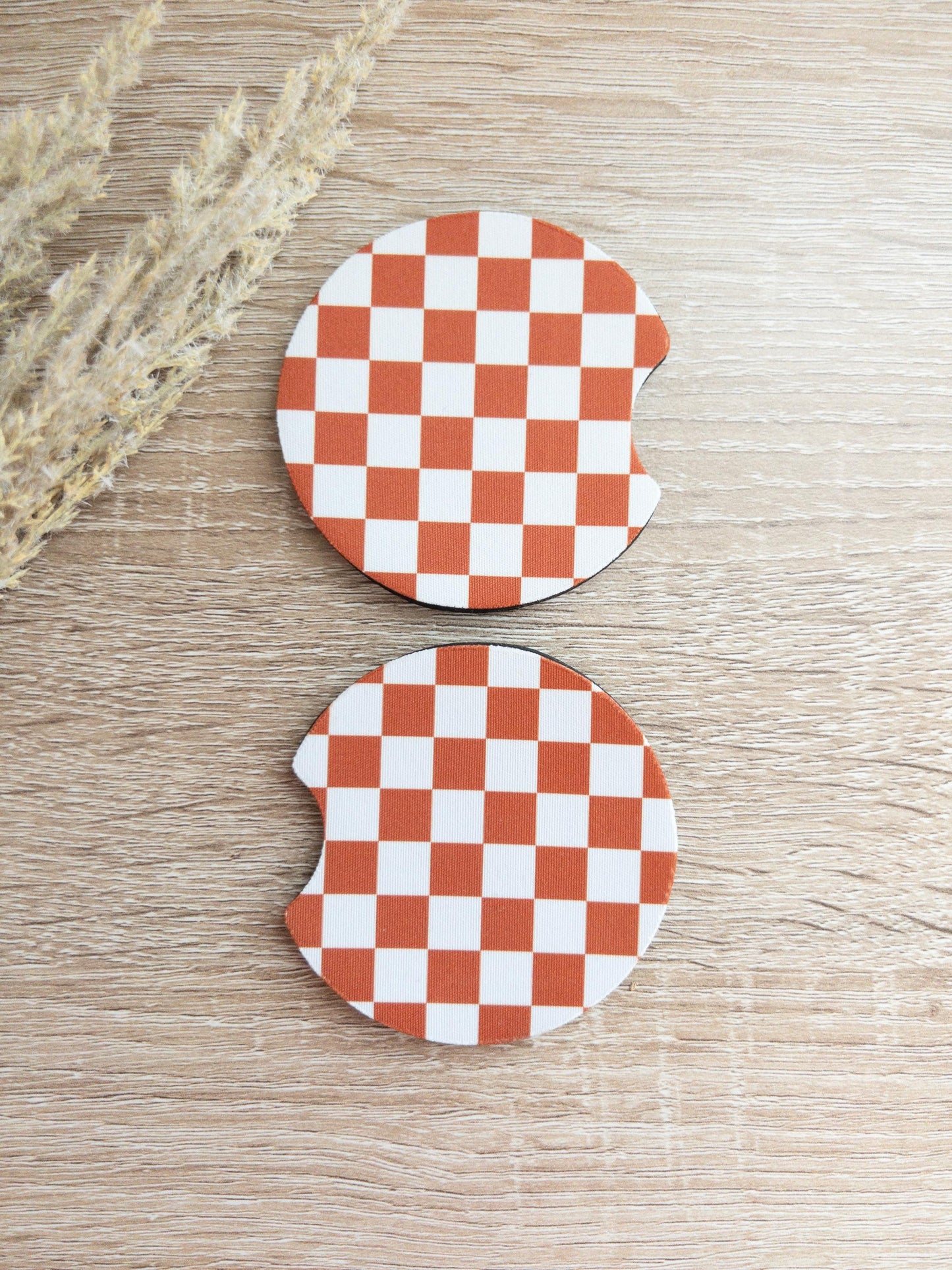 Car Coasters | Rust Checkered & Highland Cows