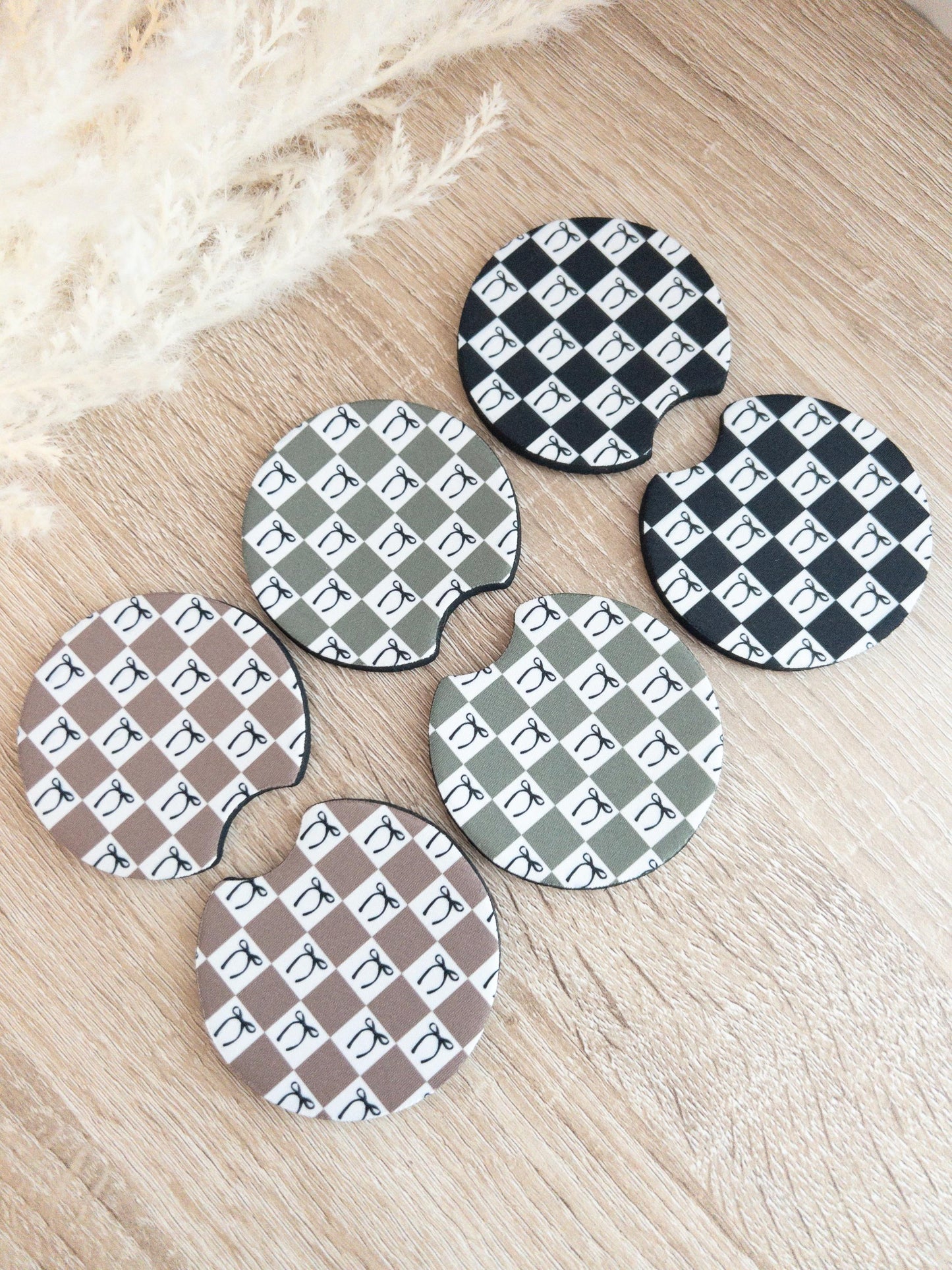 Car Coasters | Checkered Bow Print