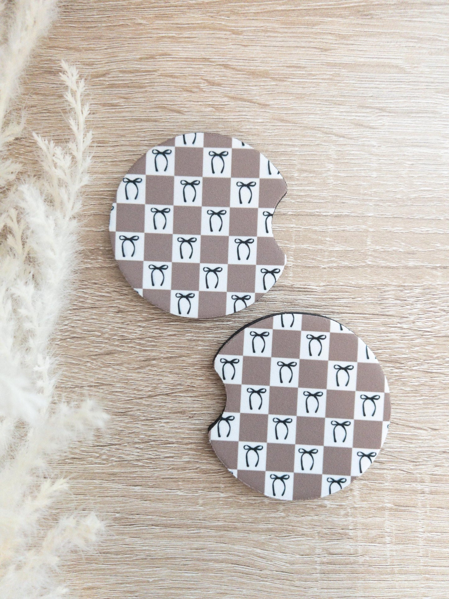 Car Coasters | Checkered Bow Print