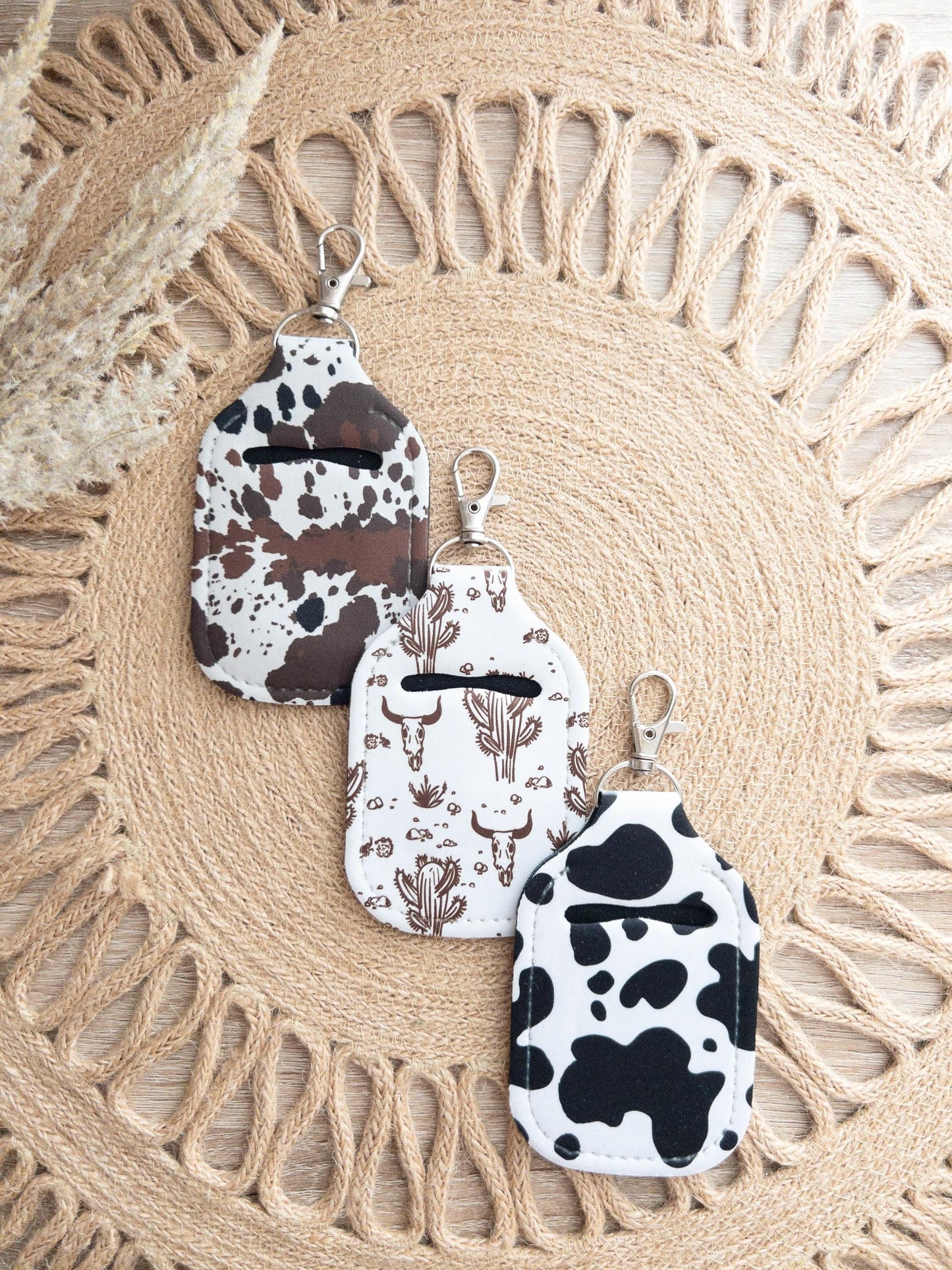 Cow Print Hand Sanitizer Keychain Holders