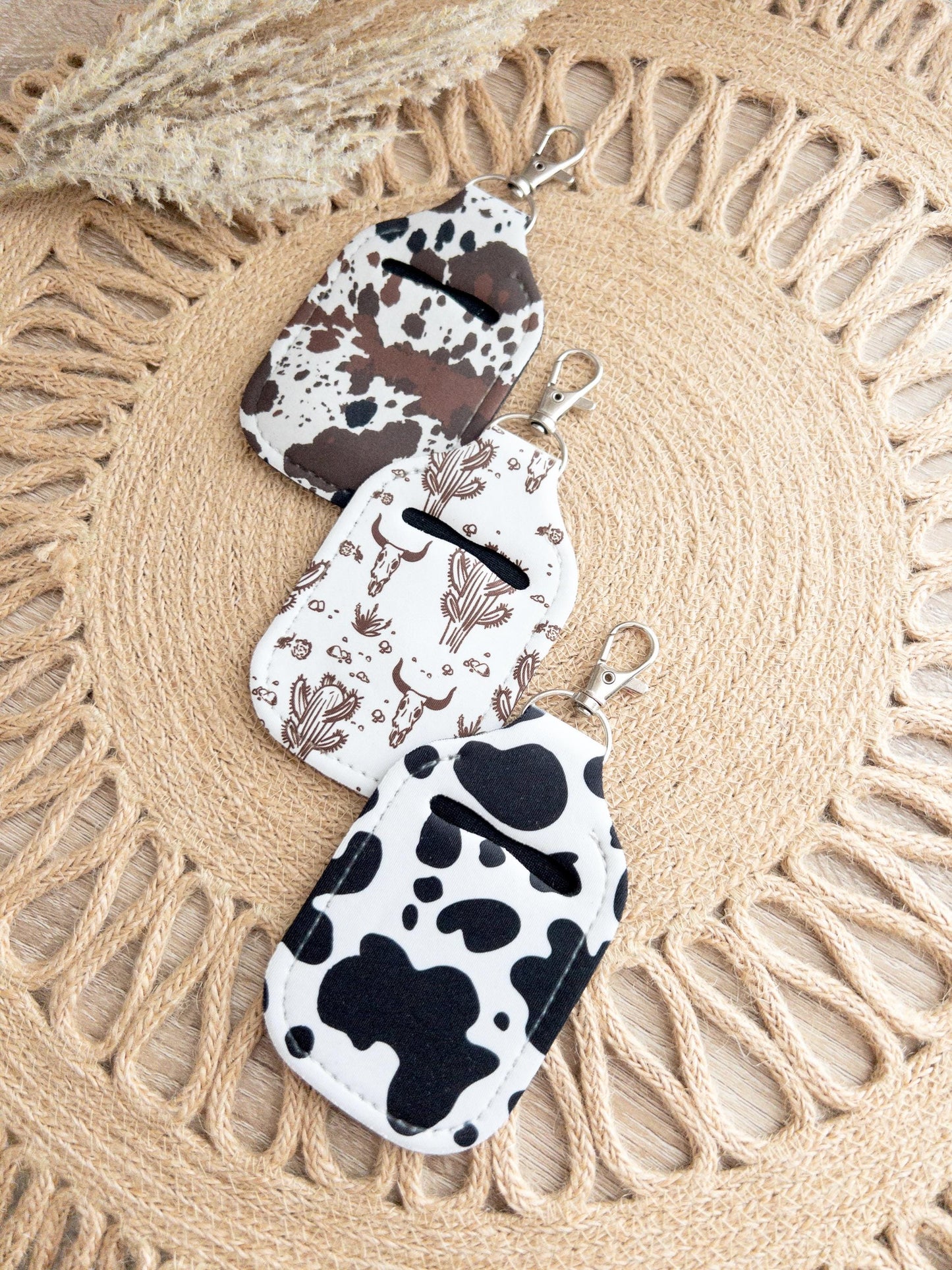 Cow Print Hand Sanitizer Keychain Holders