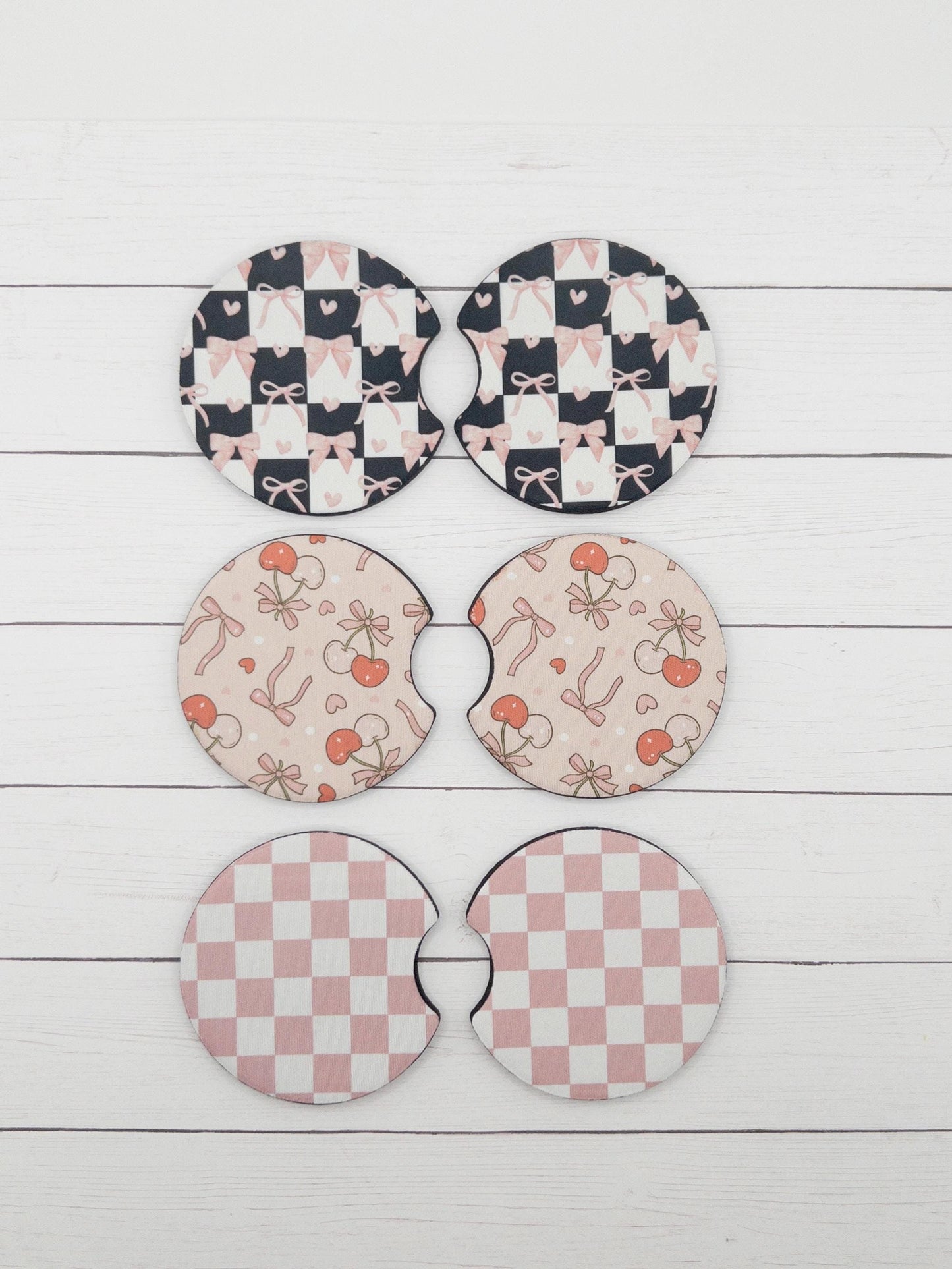 Car Coasters | Cherries, Bows & Checkered