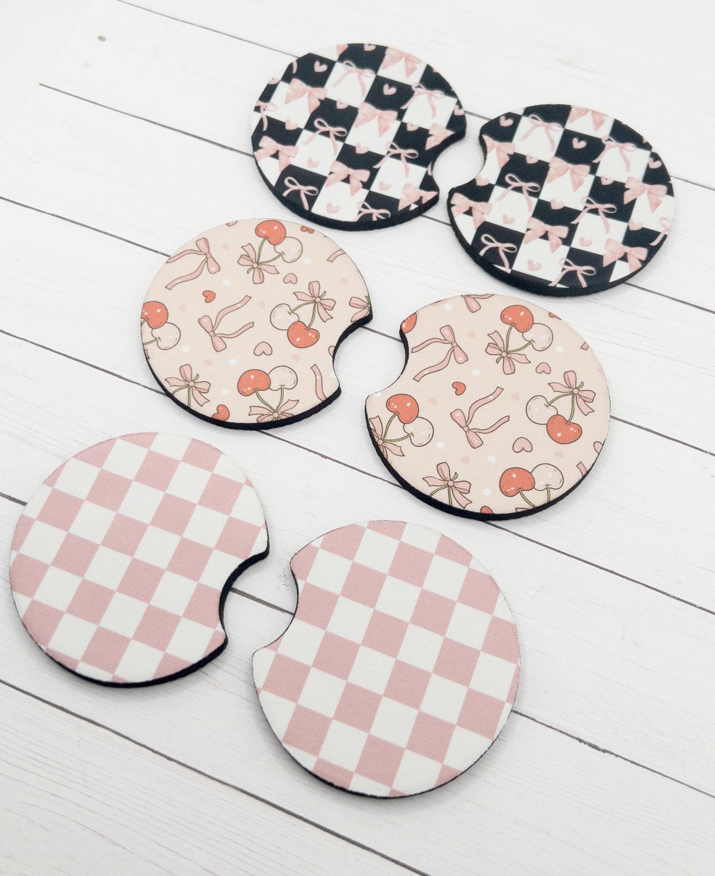 Car Coasters | Cherries, Bows & Checkered