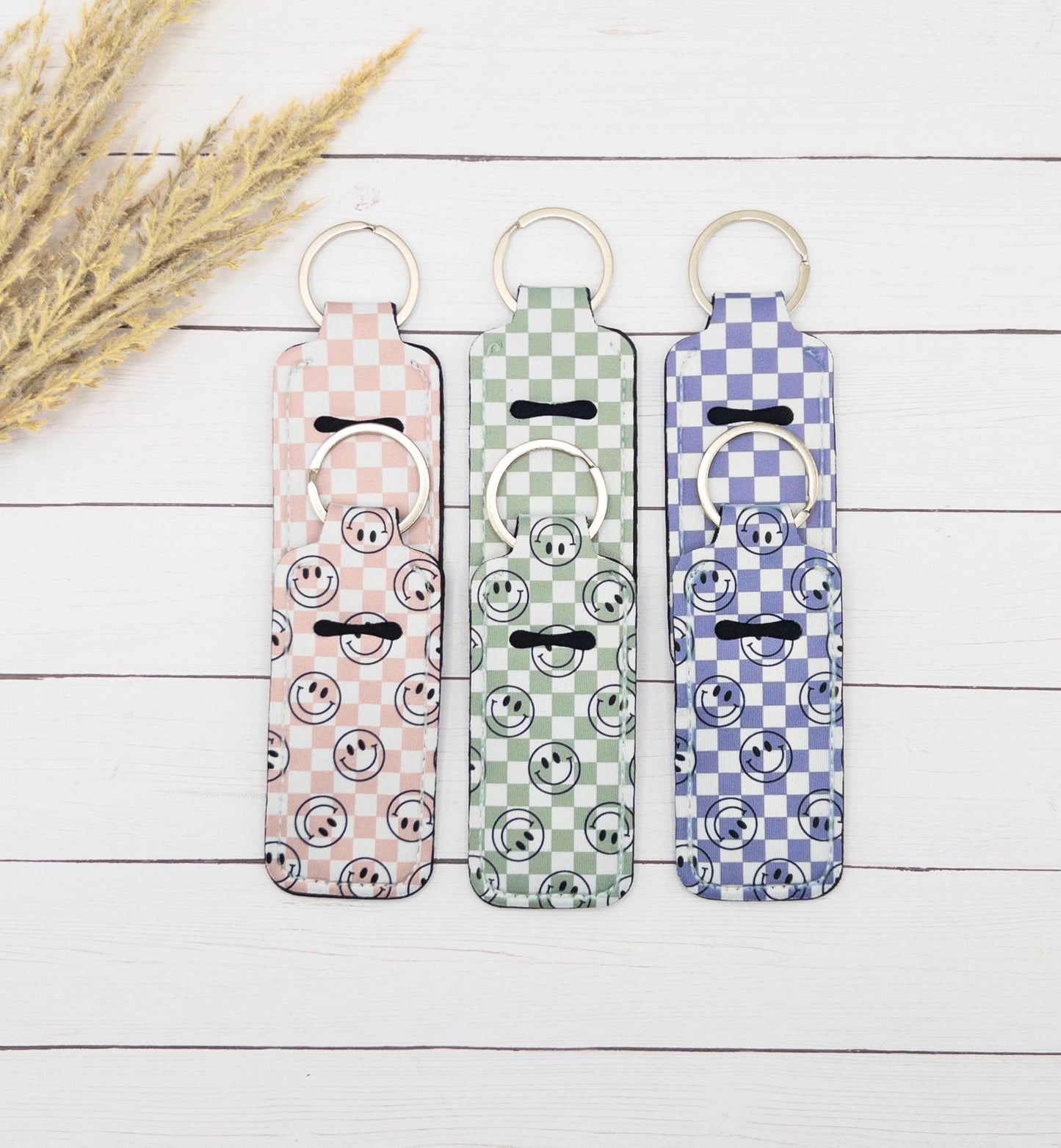 Checkered Lip Balm Keychain Holders | Checkered & Smiley Faces