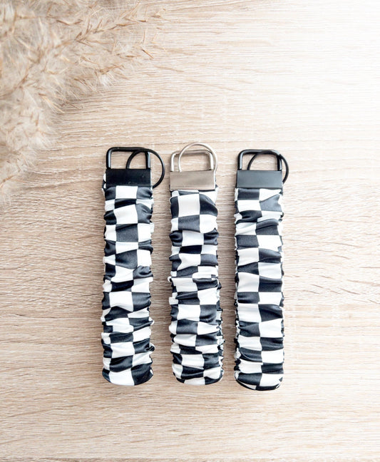 Black & White Checkered Scrunchy Wristlet