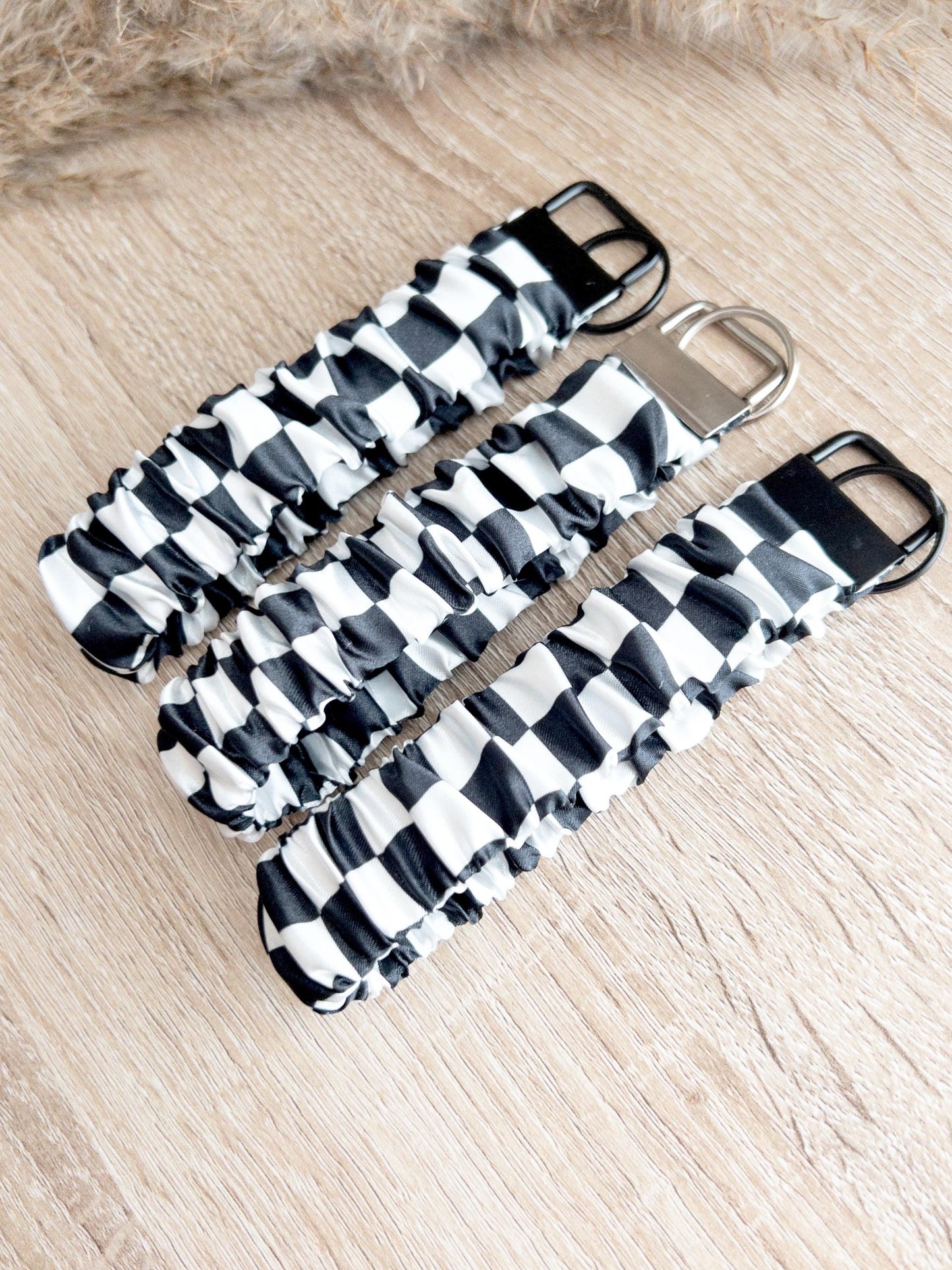 Black & White Checkered Scrunchy Wristlet