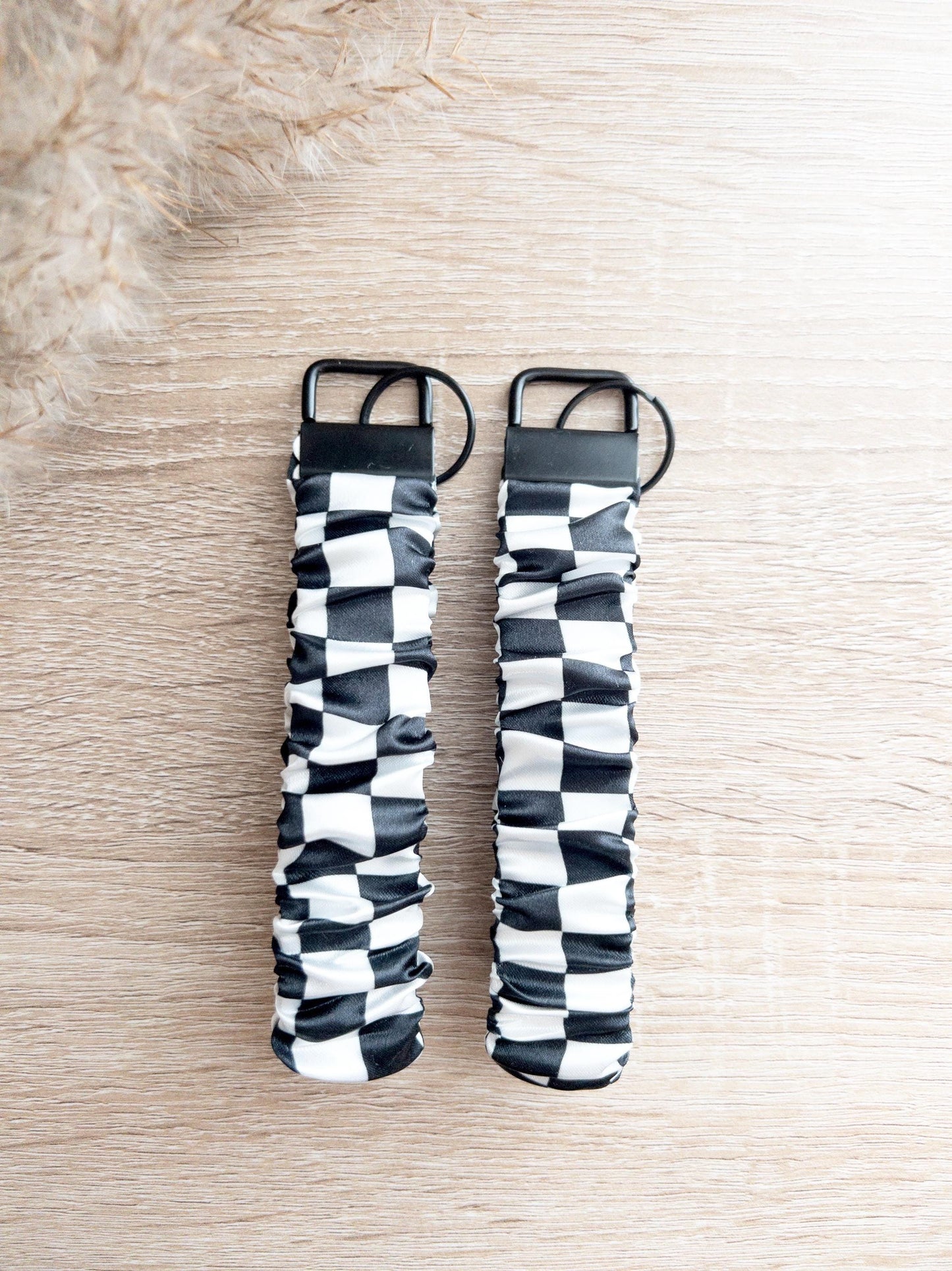 Black & White Checkered Scrunchy Wristlet