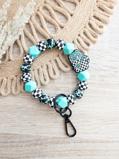 Turquoise & Checkered Wristlet & Keychain