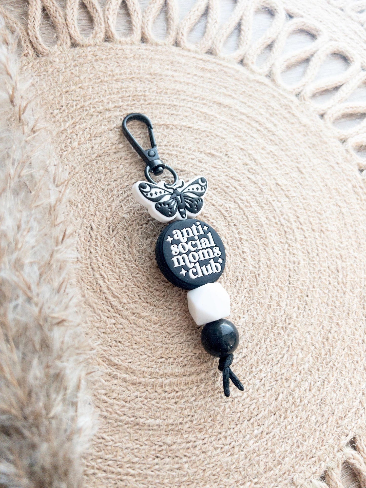 Anti Social Moms Club Keychain With Moth