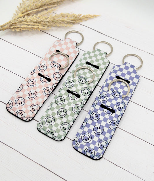 Checkered Lip Balm Keychain Holders | Checkered & Smiley Faces