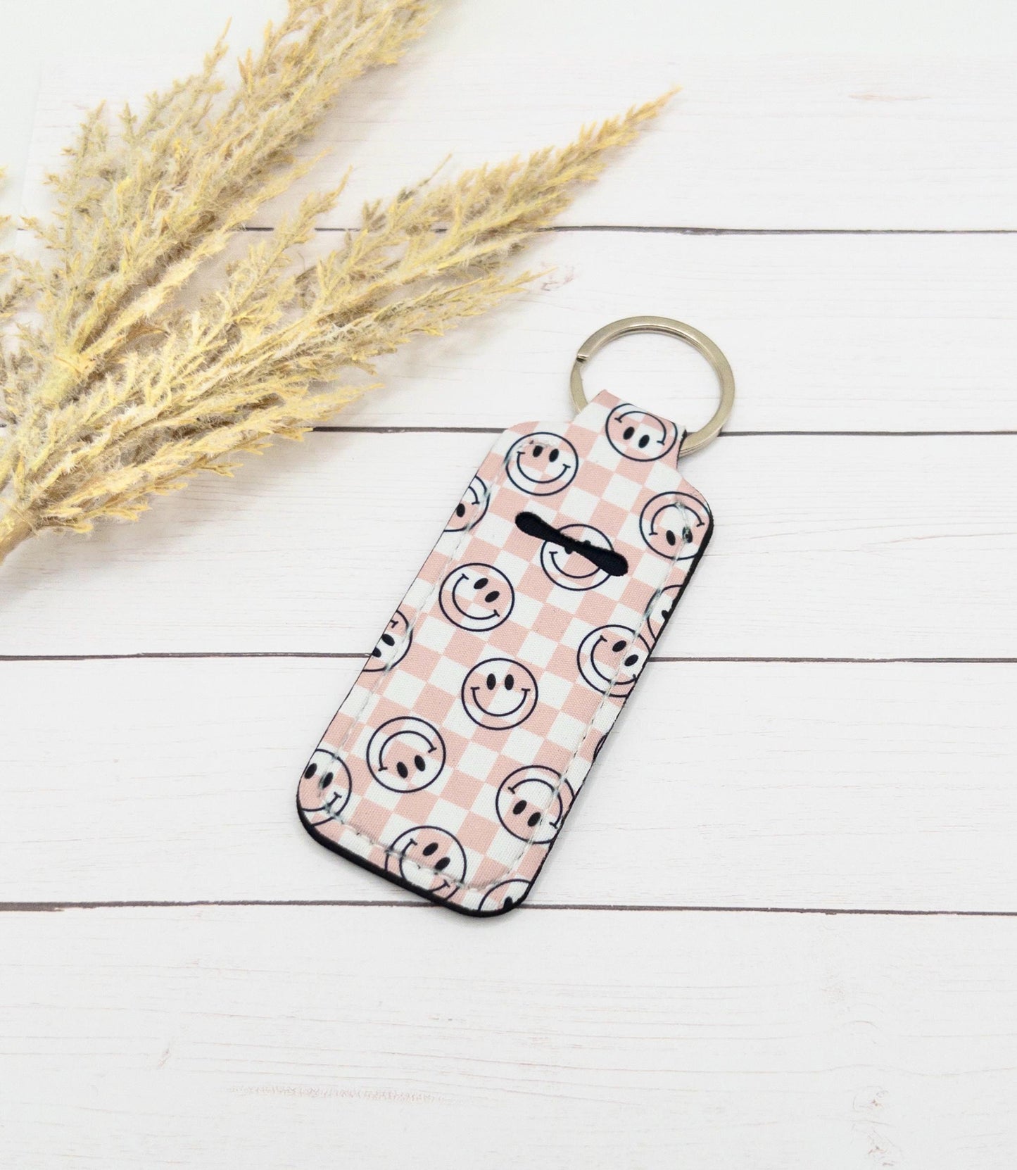 Checkered Lip Balm Keychain Holders | Checkered & Smiley Faces