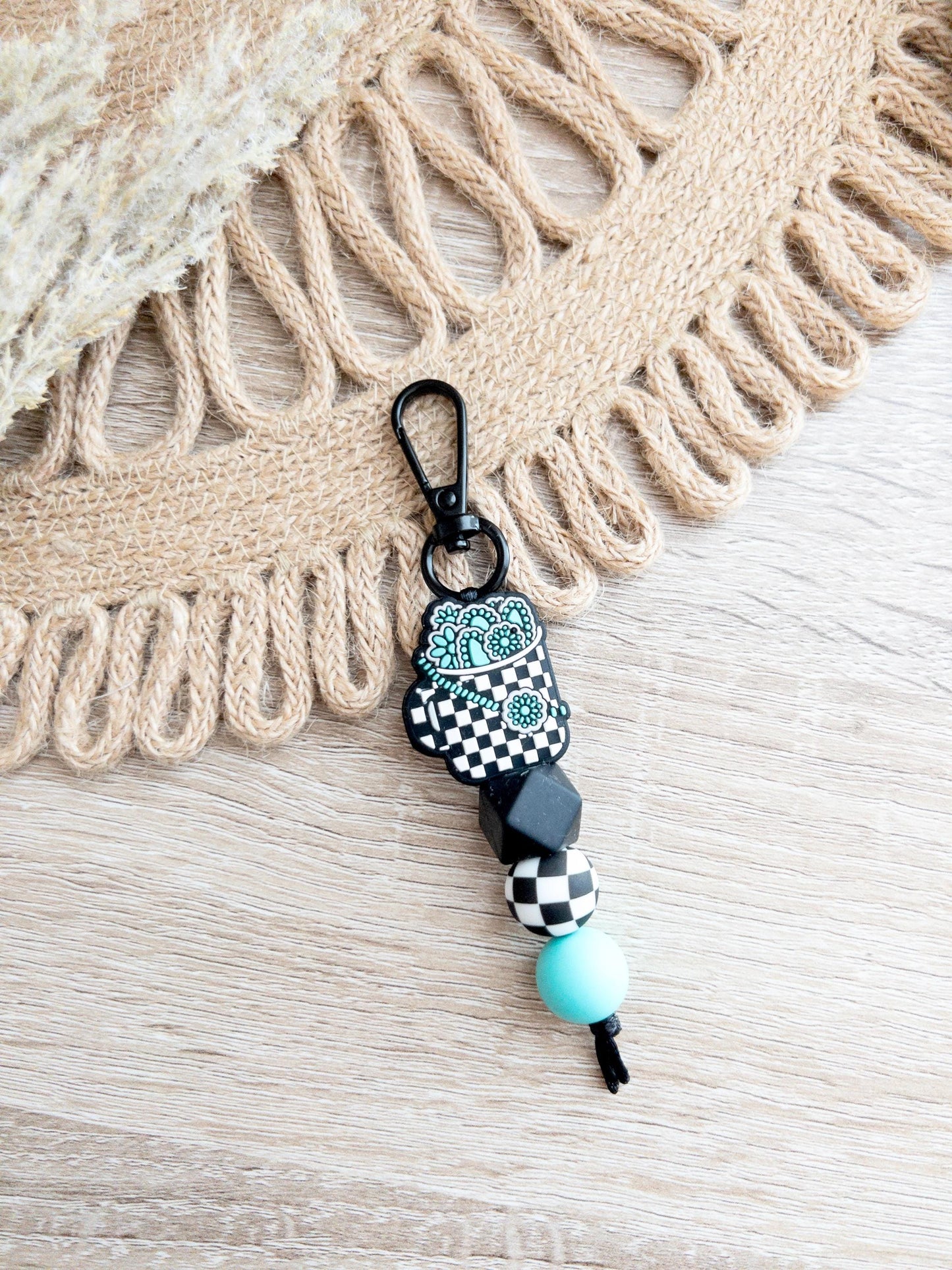 Turquoise & Checkered Wristlet & Keychain