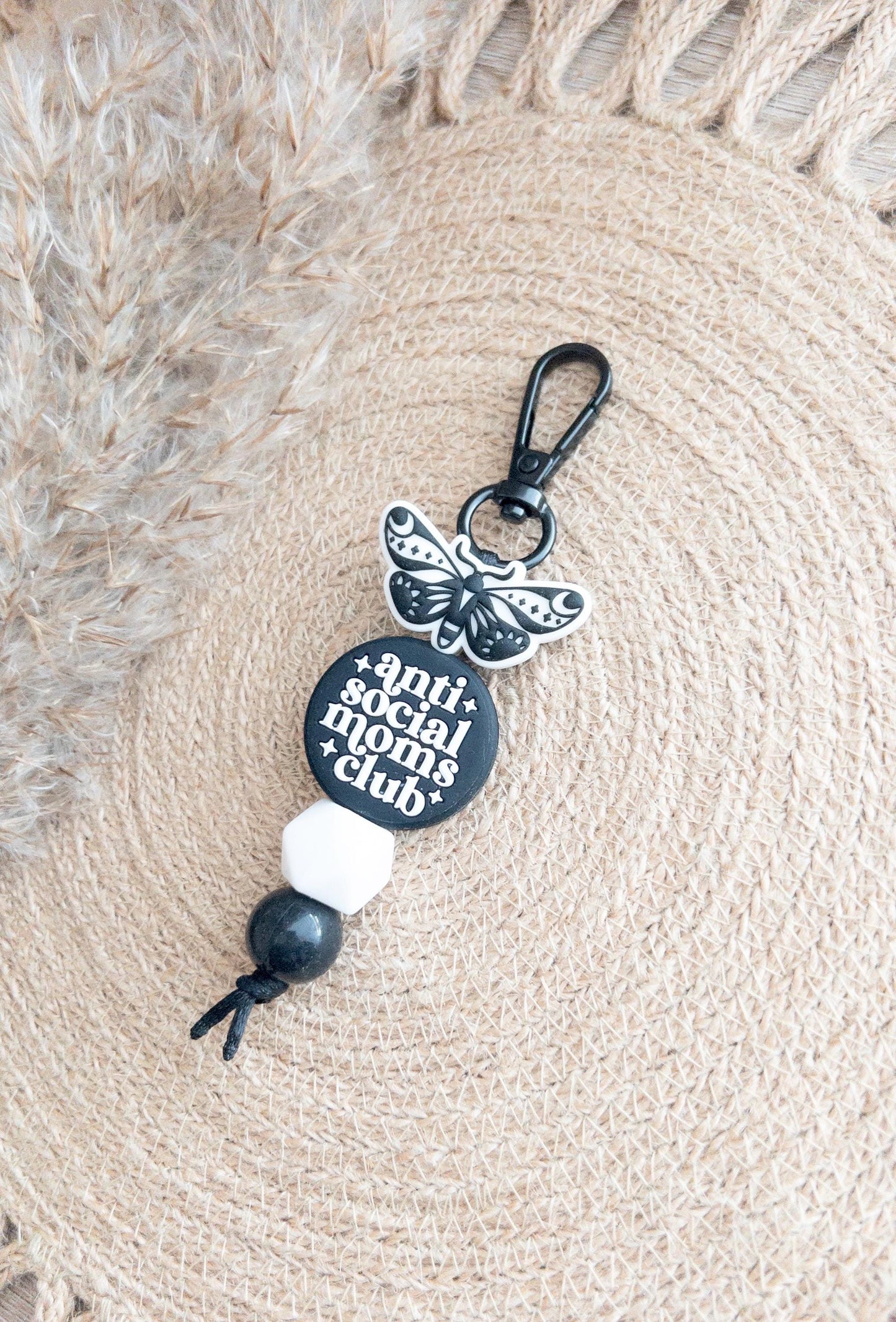 Anti Social Moms Club Keychain With Moth