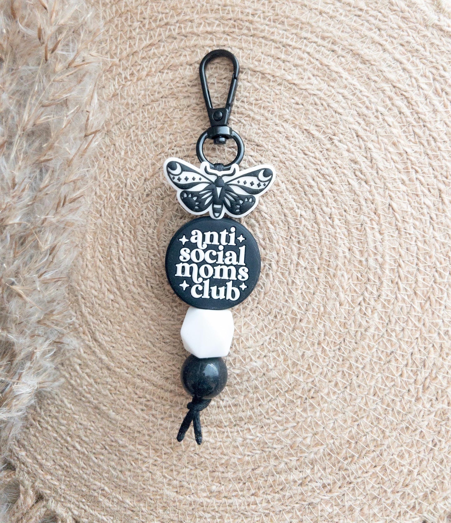 Anti Social Moms Club Keychain With Moth