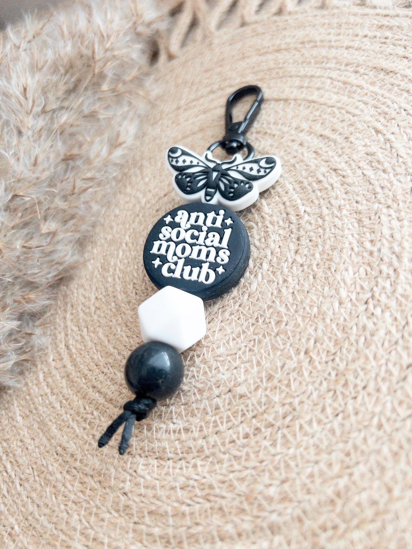 Anti Social Moms Club Keychain With Moth